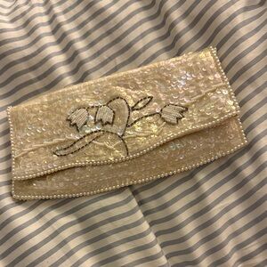 Elegant Vintage Cream Sequin Clutch